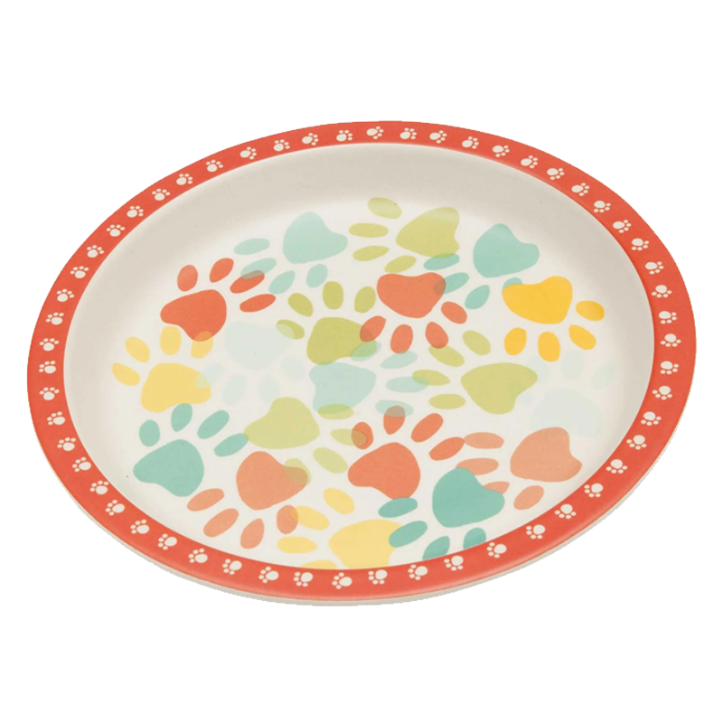 Red Pawprint Bamboo Pet Bowl