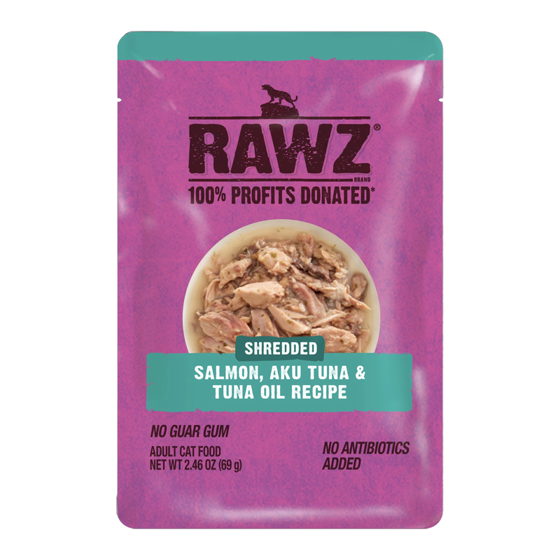 RAWZ Shredded Pouch Salmon, Aku Tuna & Tuna Oil Cat Food Recipe