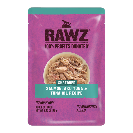 RAWZ Shredded Pouch Salmon, Aku Tuna & Tuna Oil Cat Food Recipe