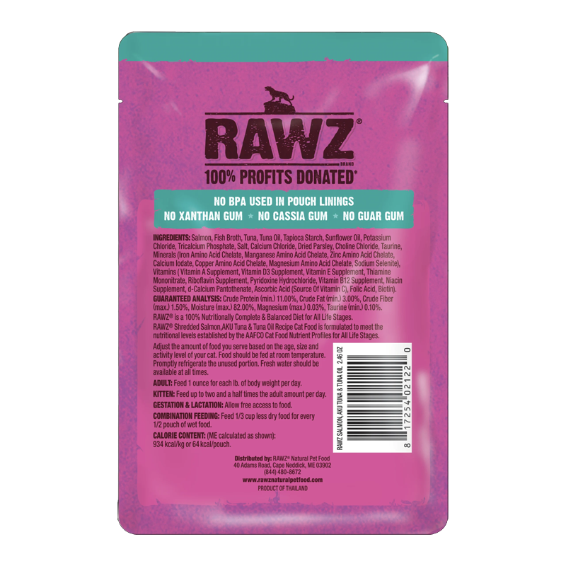 RAWZ Shredded Pouch Salmon, Aku Tuna & Tuna Oil Cat Food Recipe