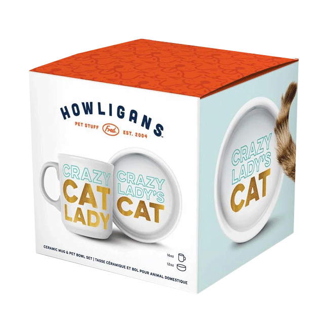 Ceramic Mug + Cat Bowl Set - Crazy Cat Lady