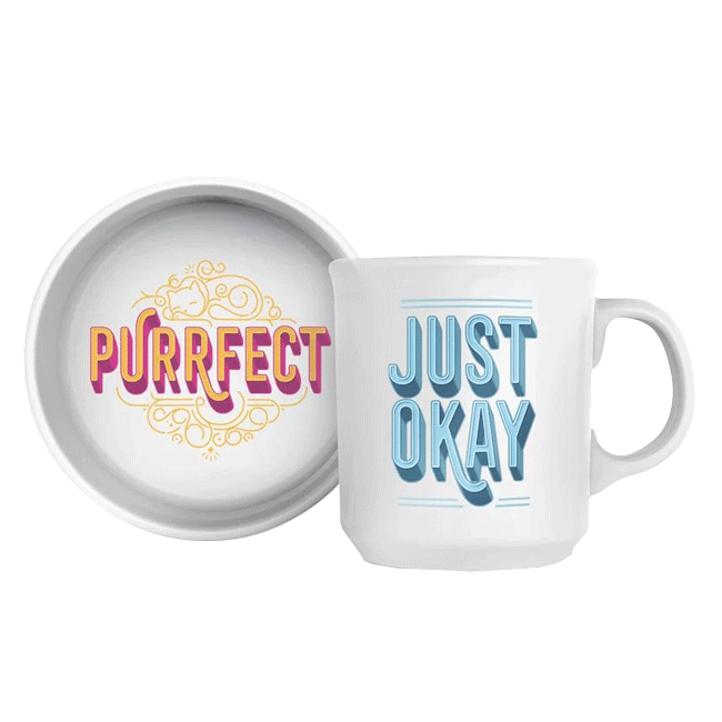 Ceramic Mug + Cat Bowl Set - PURRFECT