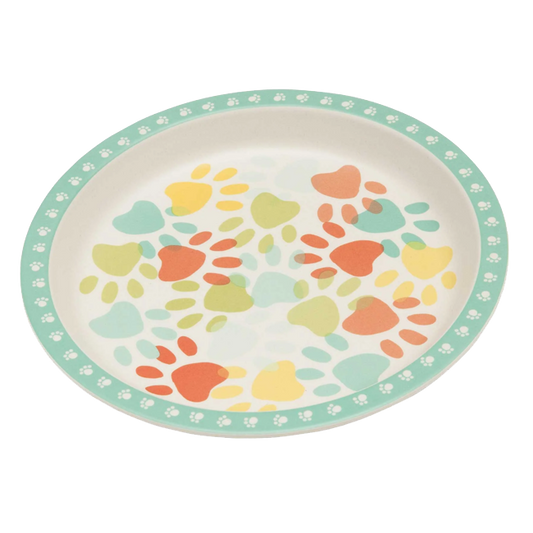 Teal Pawprint Bamboo Pet Bowl