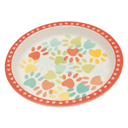 Red Pawprint Bamboo Pet Bowl