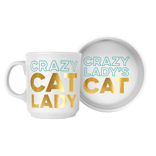 Ceramic Mug + Cat Bowl Set - Crazy Cat Lady