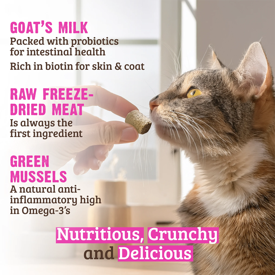 RAWZ Raw Freeze Dried Rabbit, Goat's Milk & Green Mussels Crunchy Cat Treats