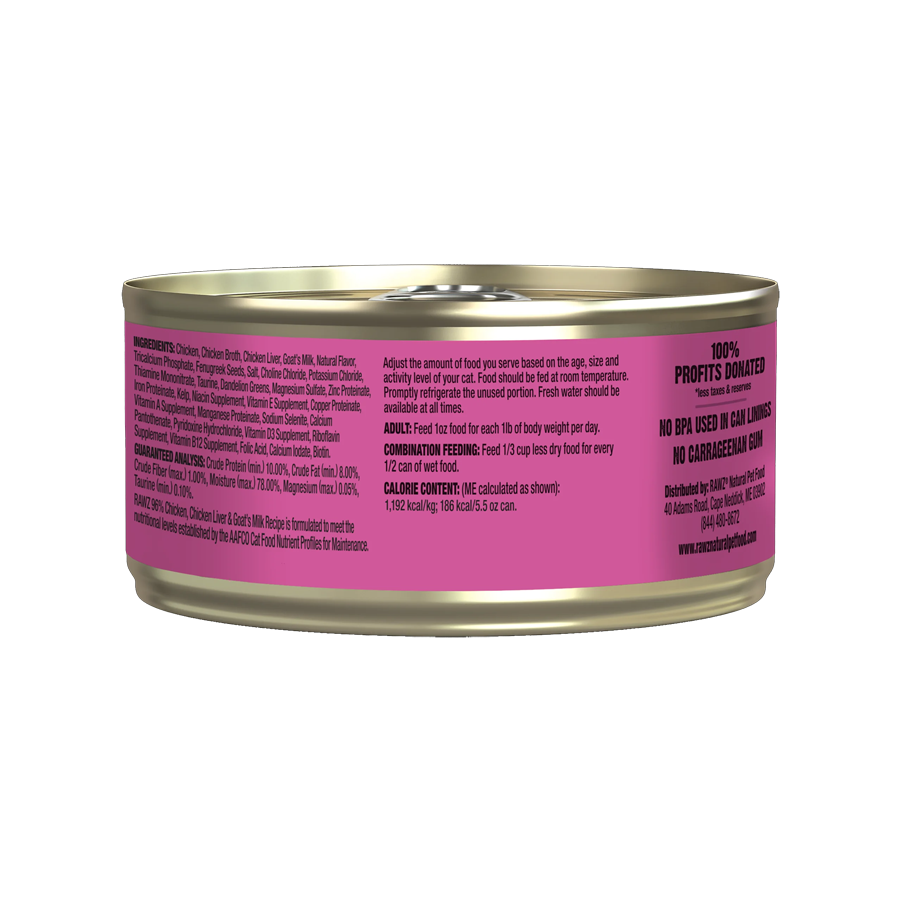 RAWZ 96% Chicken & Chicken Liver With Goat's Milk Canned Cat Food