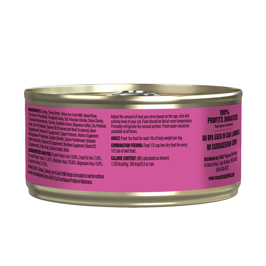 RAWZ 96% Turkey & Turkey Liver With Goat's Milk Canned Cat Food