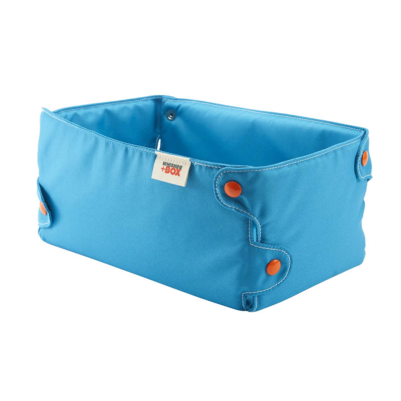 The Whisker Box Cat Bed Turquoise with Orange Snaps