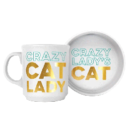 Ceramic Mug + Cat Bowl Set - Crazy Cat Lady