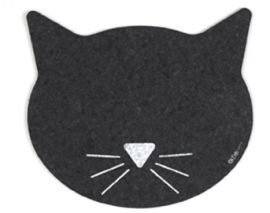 Recycled Rubber Pet Placemat Cat Face in Black